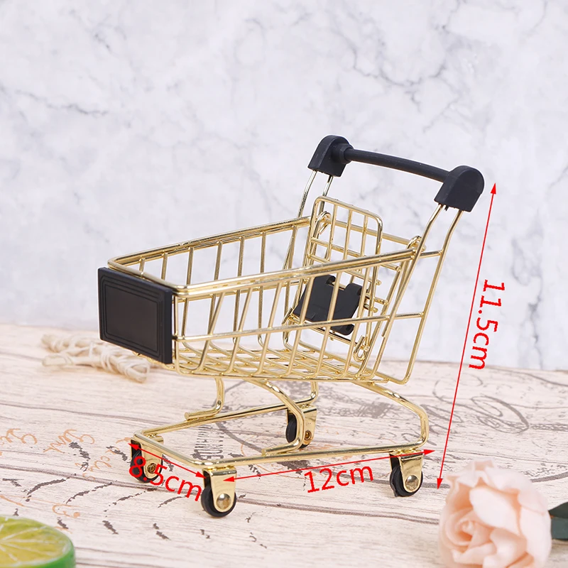 Mini Shopping Carts Toy Cart Simulation Miniature Shopping Cart Storage Pretend Play Toys Handcart Toy Baby Trolley for Kids