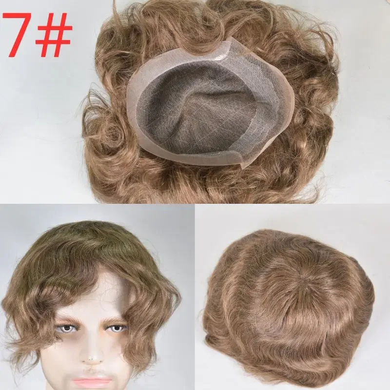 7*9 Mens Toupee Lace and PU Men Capillary Prosthesis Hair System Invisible Natural Hair Wig Man Real Human Hair Wig Undefine