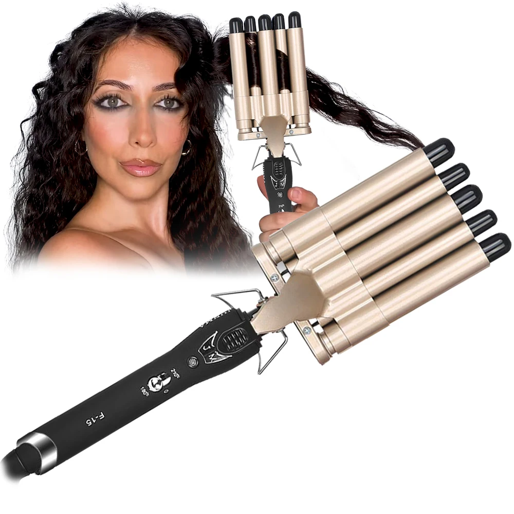 

5 Barrels Hair Waver Wand 0.6 Inch Hair Deep Wave Crimper Two Temperature Setting Ceramic Hair Curling Tools Suit for All Style