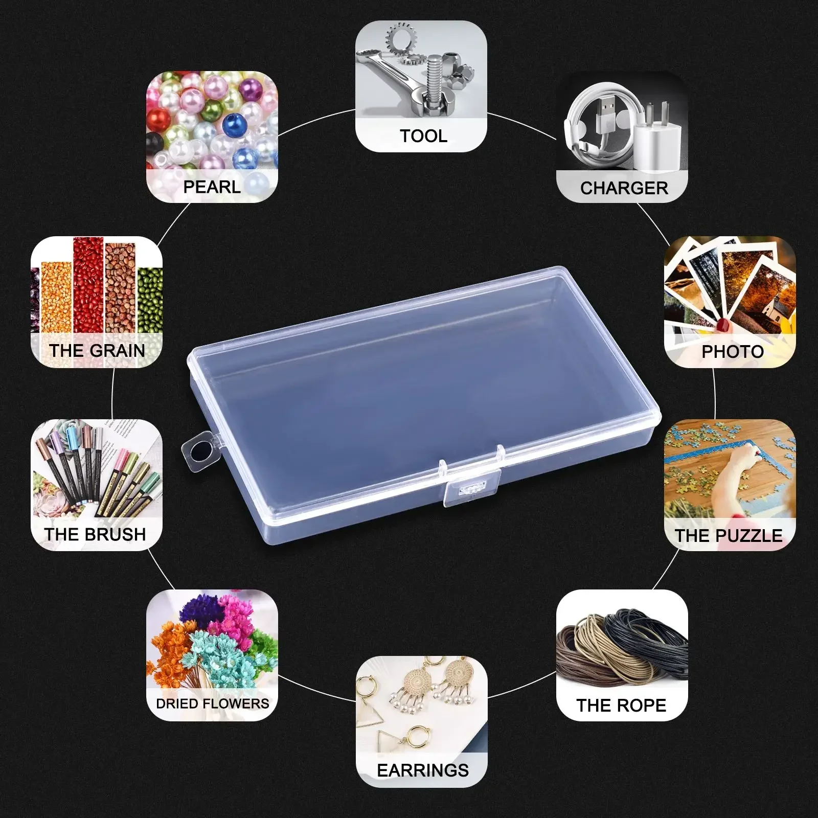 Transparent Plastic Storage Jewelry Box Compartment Adjustable Container For Beads Earring Box For Jewelry Rectangle Box Case