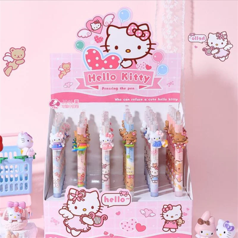 36pcs/lot Sanrio Kawaii Kitty Erasable Press Gel Pen Cute 0.5mm Blue Ink Signature Pens Promotional Gift Office School Supply