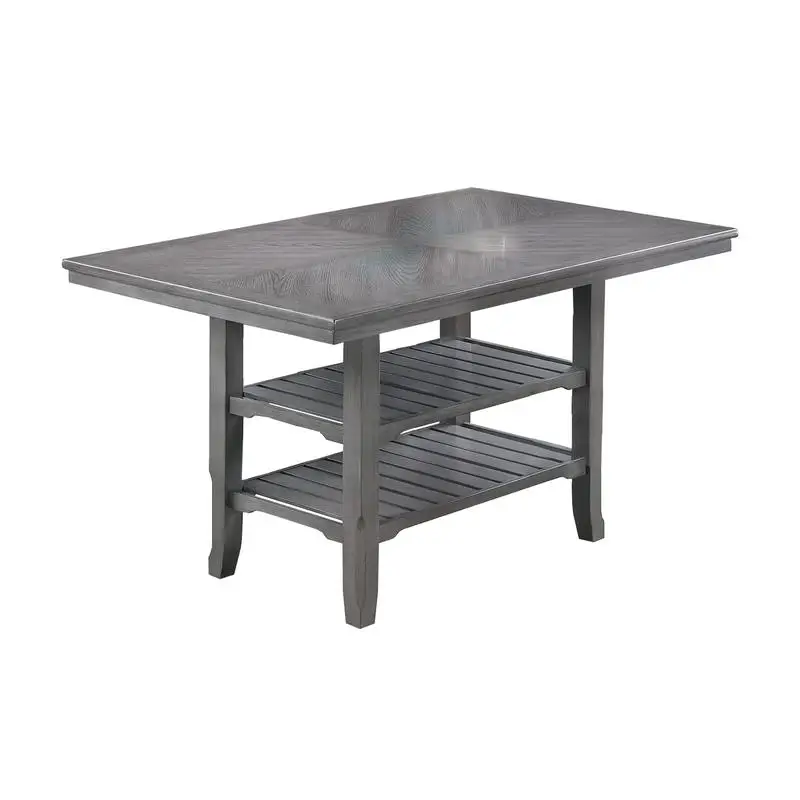 Modern Unique 1pc Dining Table with 2 Shelves, Gray Rubberwood Counter Height Table for Dining Room Furniture