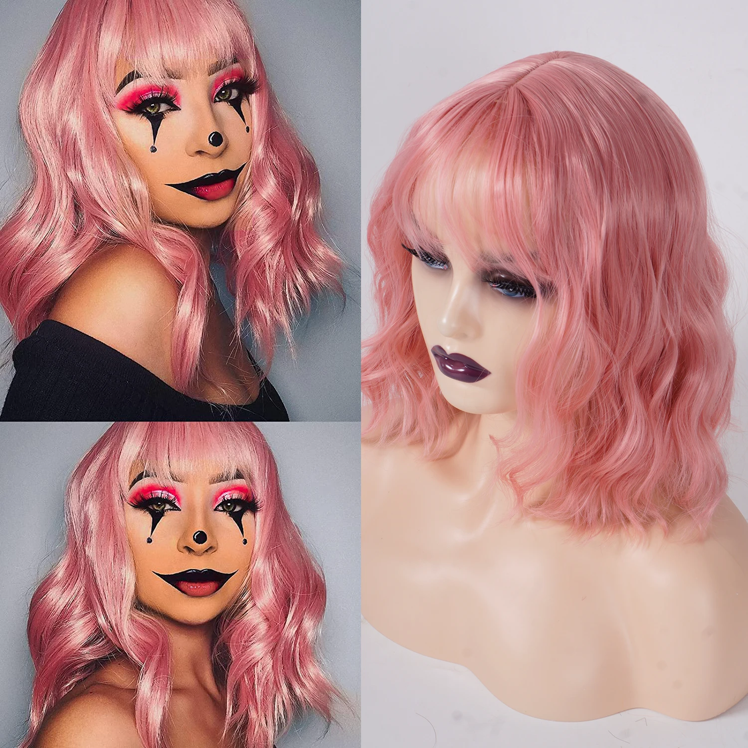 

Pastel Wavy Wig With Air Bangs Women's Short Bob Purple Pink Wigs Curly Wavy Shoulder Length Pastel Bob Synthetic Cosplay Wig