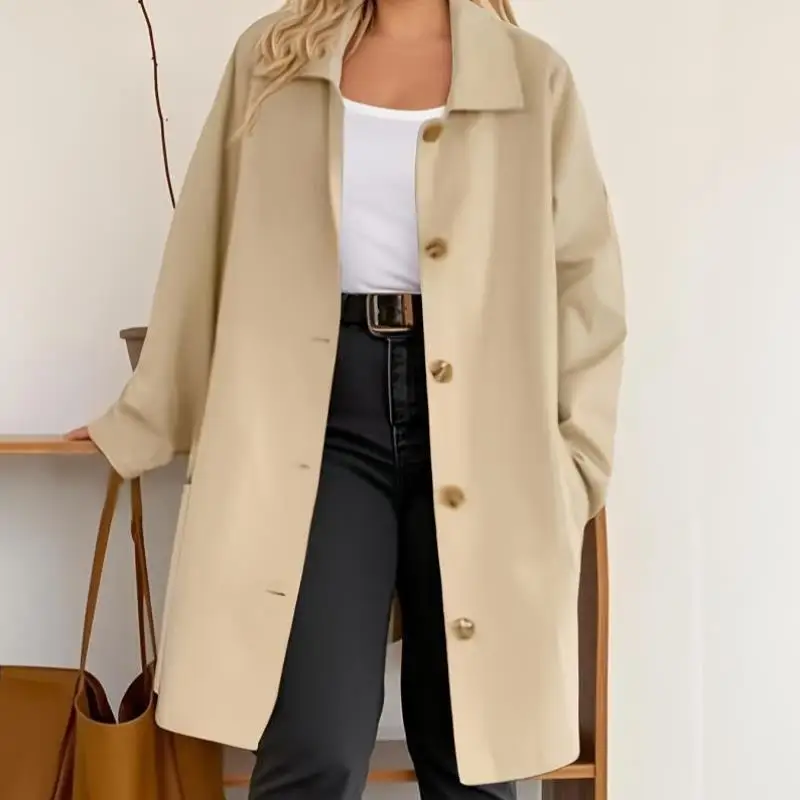 

Женская повседневная ветровка из полиэстера цвета хаки больших размеров, однотонное большое пальто, весенне-осенняя сезонная модная верхняя одежда