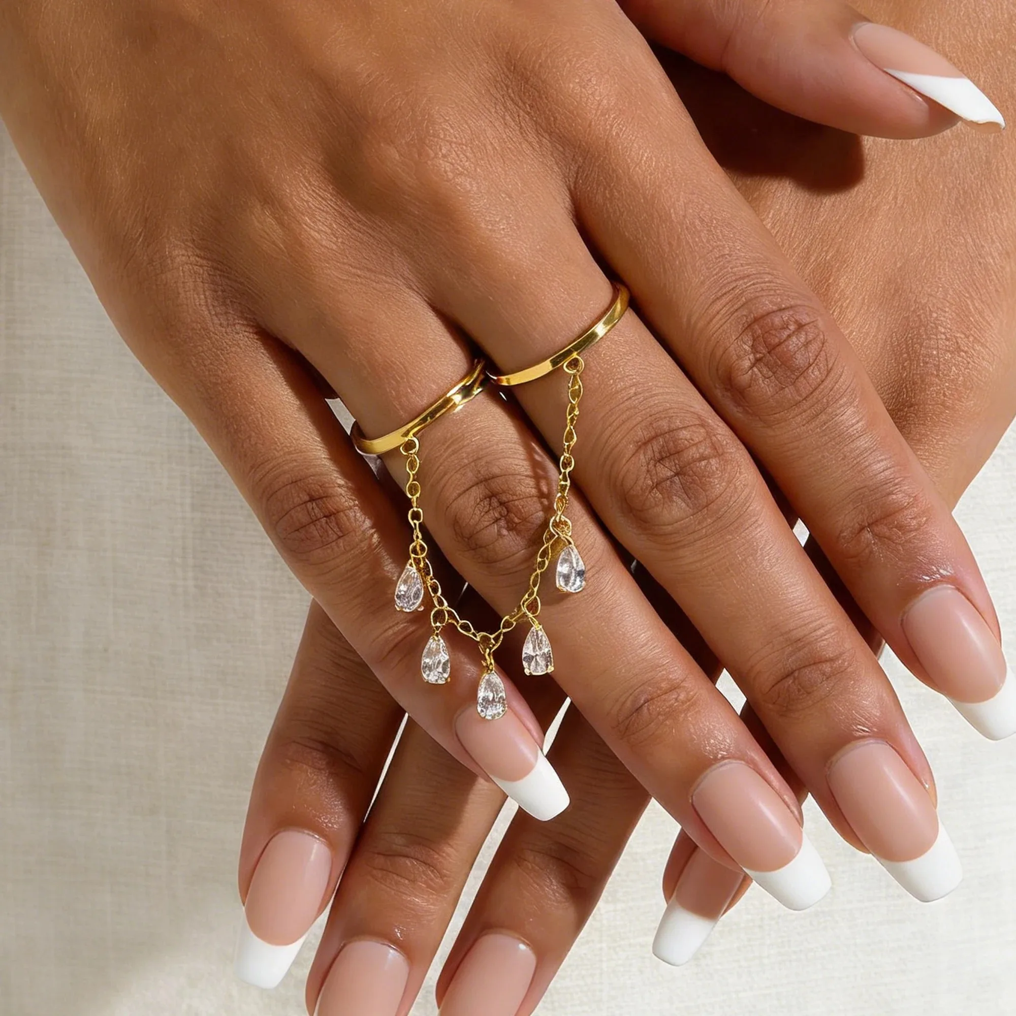 

Stainless Steel 18K Gold-Plated Double Hoop Teardrop Zircon Tassel Pendant Rings for Women Boho Tarnish Free Waterproof Jewelry