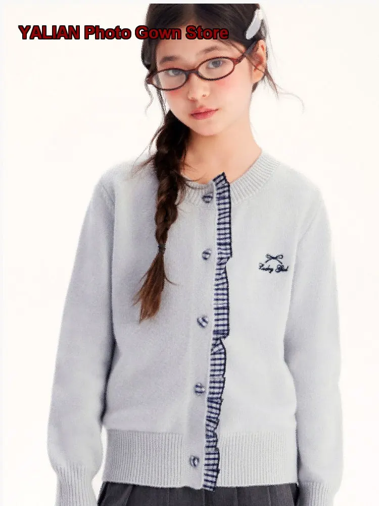 Girls Knit Cardigan Kids Autumn Older Kids College Style