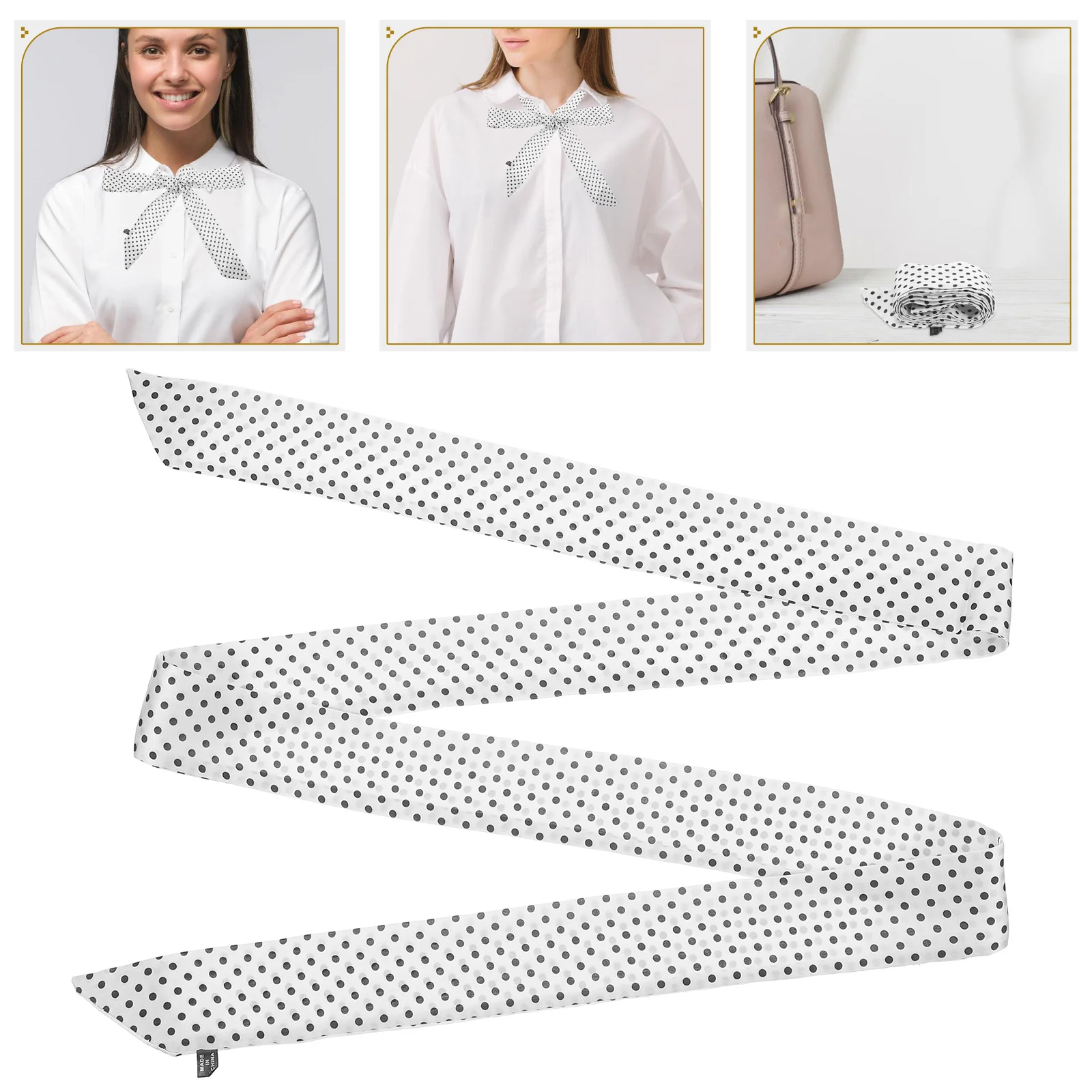 

Versatile Lightweight Long Scarf For Women Fashionable Thin Dot Print Néck Accessory Multifunctional Hair Ribbon Sash Small