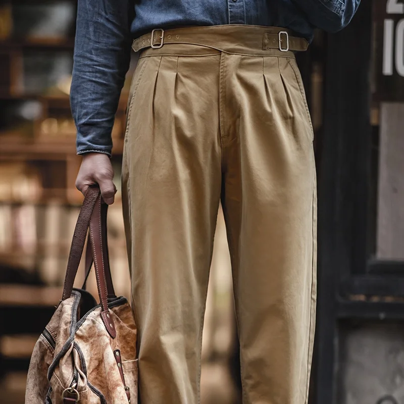 

High Waist Straight Leg Men's Casual Pants American Sle Workwear Khaki Trousers Cotton Blend Comfortable Long Trousers