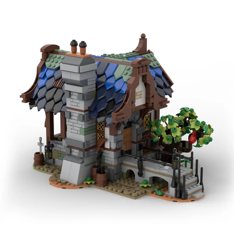 MOC Medieval Town Market Tavern Watermill Barn Windmill House Model Building Blocks DIY Street View Bricks Children Toys Gifts