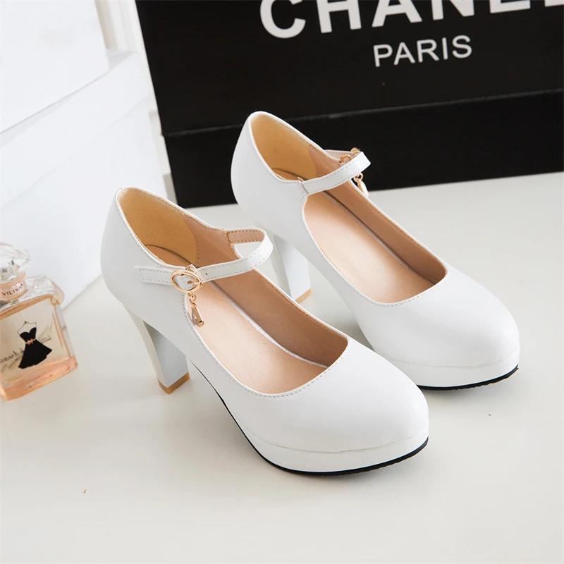 Elegant Women's High Heels Mary Janes Shoes 2024 Black Pink White Heeled Party Wedding Shoes Female Dress Pumps Large Size 45 - view 6