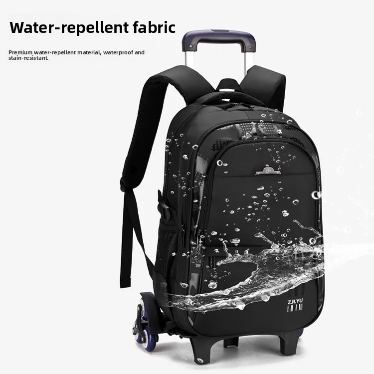 Large Capacity Skate Wheel Backpack for Boys Middle School Students with Pull Rod Climbing Stairs Nylon Fabric School Bag