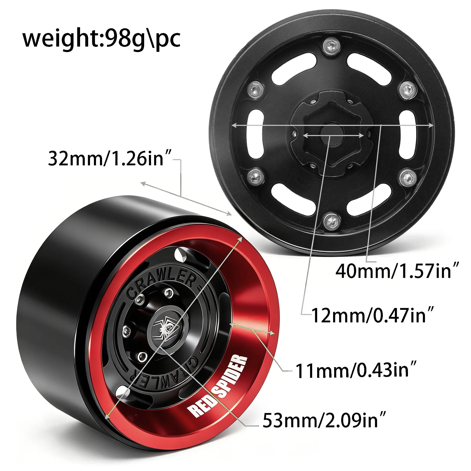 1.9 Metal Beadlock Wheels for 1/10 RC Crawler/Trail Truck, Compatible with Axial SCX10/Capra/TRX-4