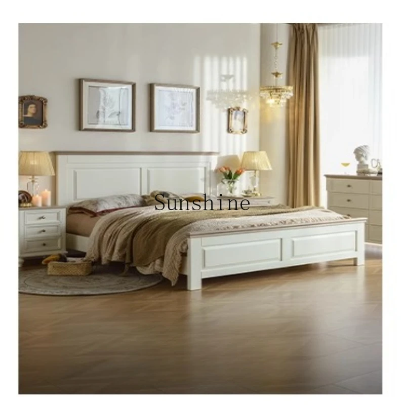

French style, creamy white, solid wood bed, leather soft rest, master bedroom furniture