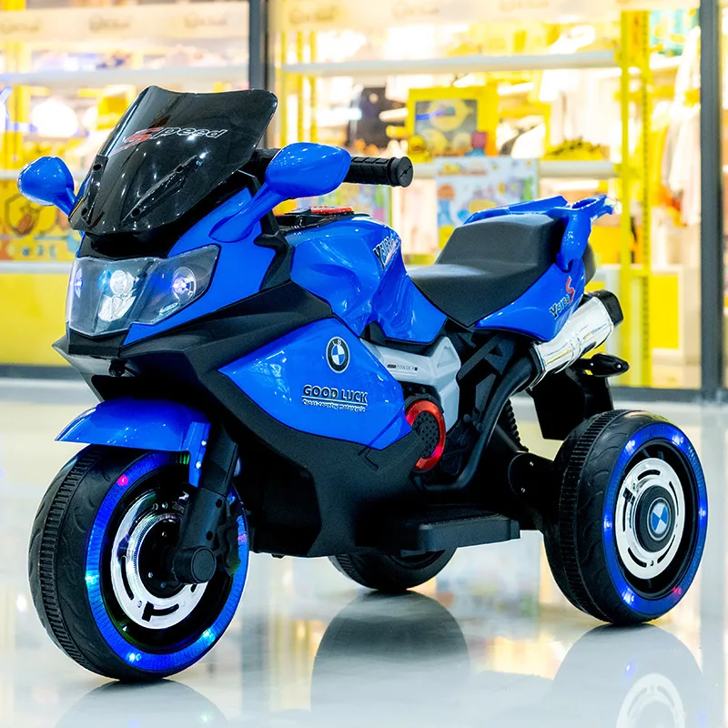 Motocicleta eléctrica para niños, bicicleta de juguete de tres ruedas con luces LED y música, Control remoto, gran potencia, marco antivuelco