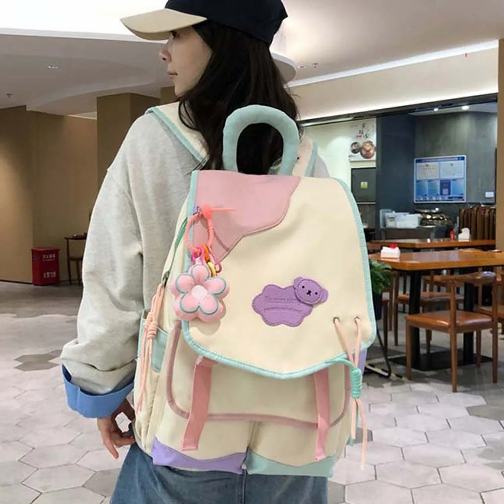 Nylon Contrast Color Backpack Candy Color Lightweight Large Capacity Daypack Japanese Style Foldable Cute Koala Backpack