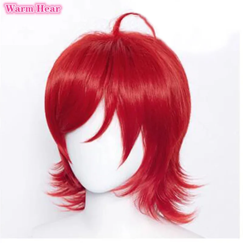 Info-Chan Wig Games Yandere Info Chan Short Red Cosplay Wig With Glasses Heat Resistant Hair Cosplay Wigs + a wig cap