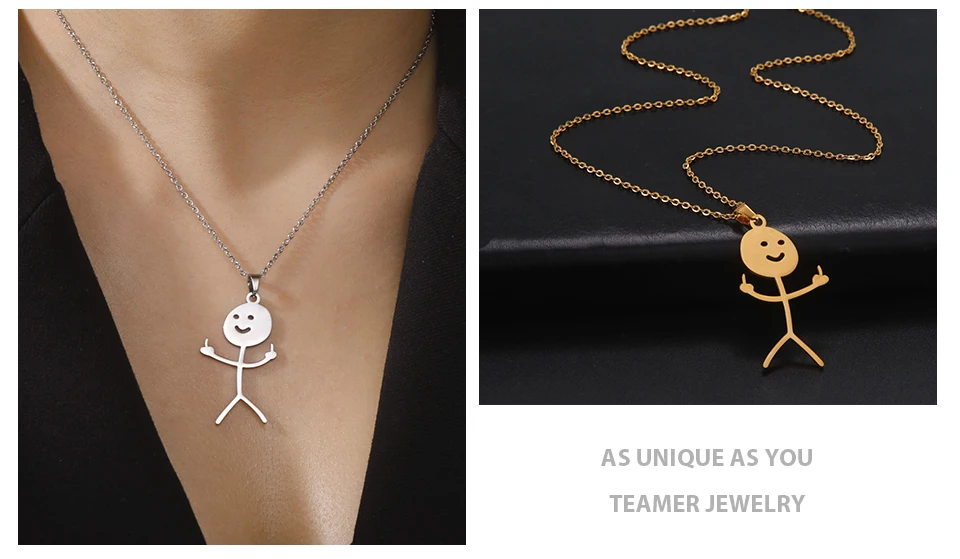 Teamer Hip Hop Mittelfinger Stickman Halskette Rock Punk Lustige Doodle Anhänger Halskette für Frauen Männer Trend Schmuck Geschenk – Detail 13