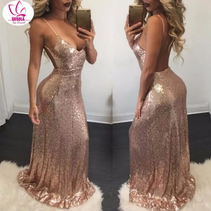 Sequined Shine Night Party Dress Sexy Women Gold Sequin Long Dresses Floor Length Backless Maxi Christmas Dress Vestido De Festa