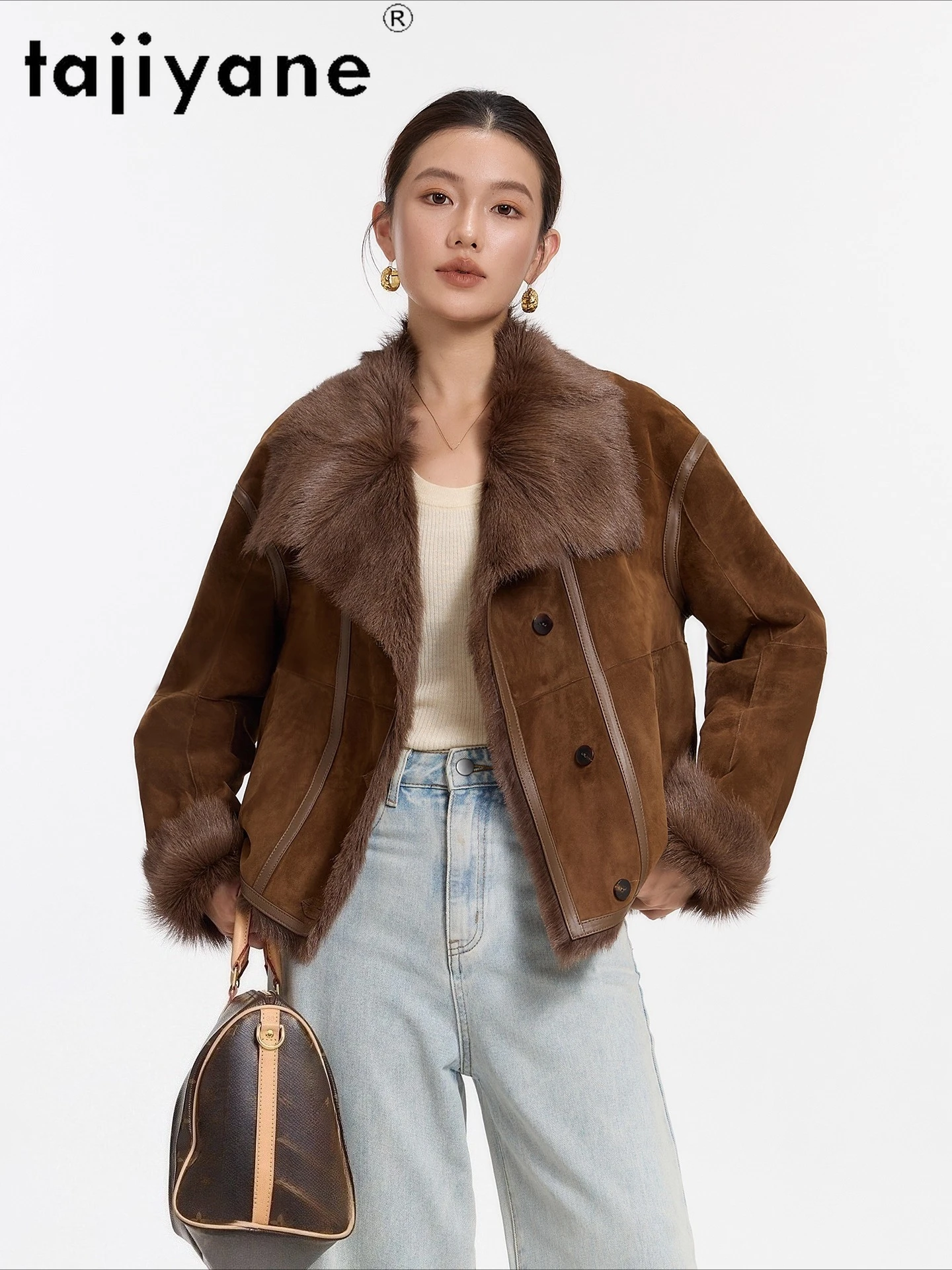 เสื้อโค้ทขนแกะแท้จากทัสคานี แบรนด์ TAJIYANE พร้อมขนแกะติดตัว เสื้อโค้ทขนสัตว์แท้สุดชิค เสื้อคลุมคุณภาพพรีเมียม เสื้อผ้าฤดูหนาวปี 2025 สำหรับผู้หญิง