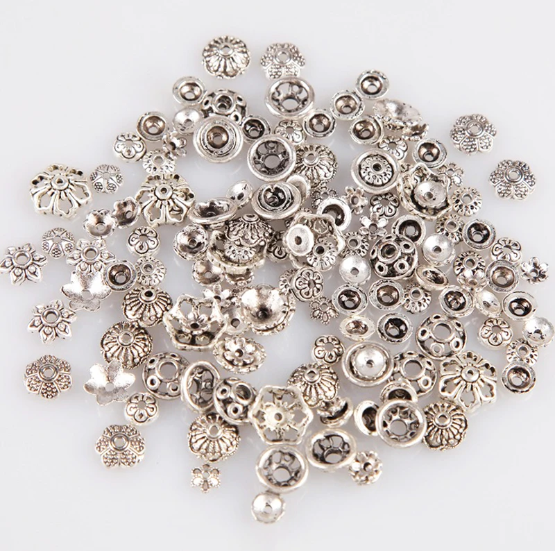 

60gram Mixed Flower Beads Filigree Caps Tibetan Silver Color Spacer Beads Pendants Charms for DIY Jewelry Making Handmade