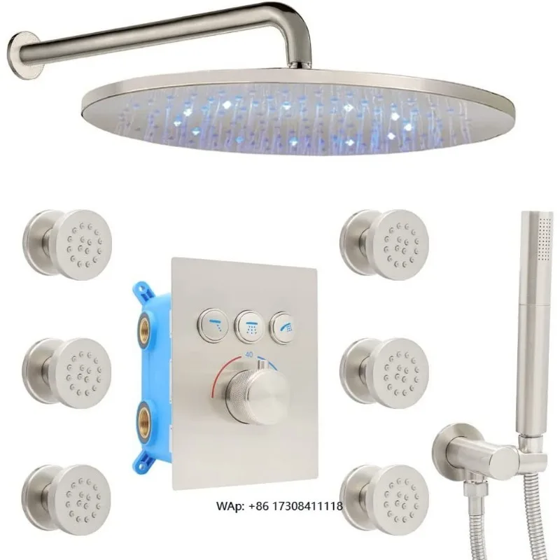 

Душевая система класса люкс с 2 функциями, ручной термостатический смеситель, высоконапорная душевая лейка