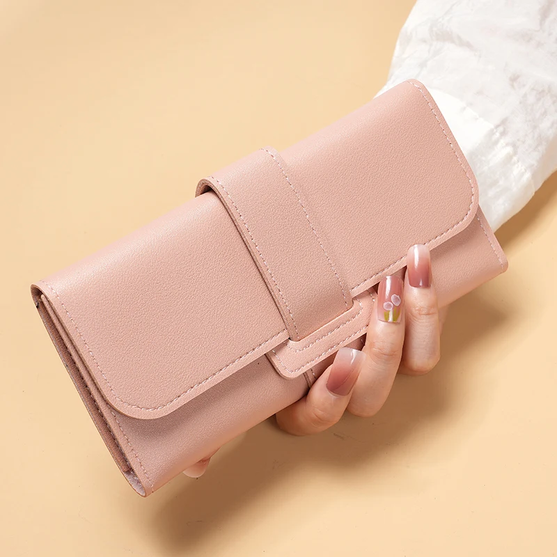 Women's wallets women's long three-fold flip Korean version of small fresh students change multifunctional buckle wallet foreign