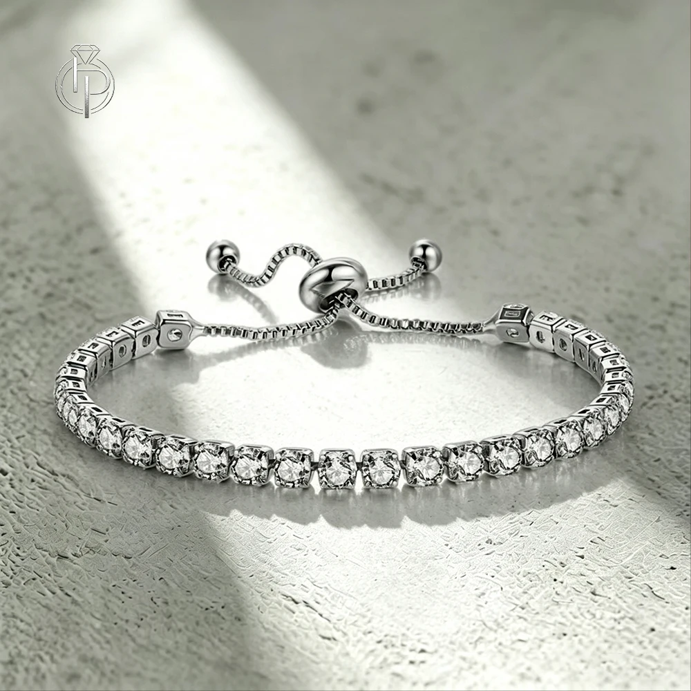 HORRIPAL D VVS1 Moissanite Bracelet for Woman Four Pronged Round Cut S925 Sparking Fashion Adjustable Wedding Jewelry With GRA