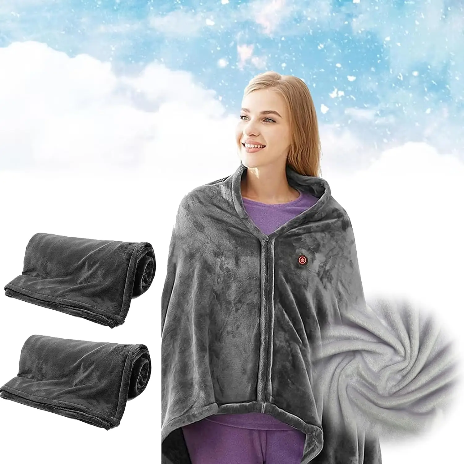 2024 3 Heat Controller Coral Flannel Warm Shawl Winter Heated Blanket Cape Heating Lap Blanket Car Electric Heating Blanket