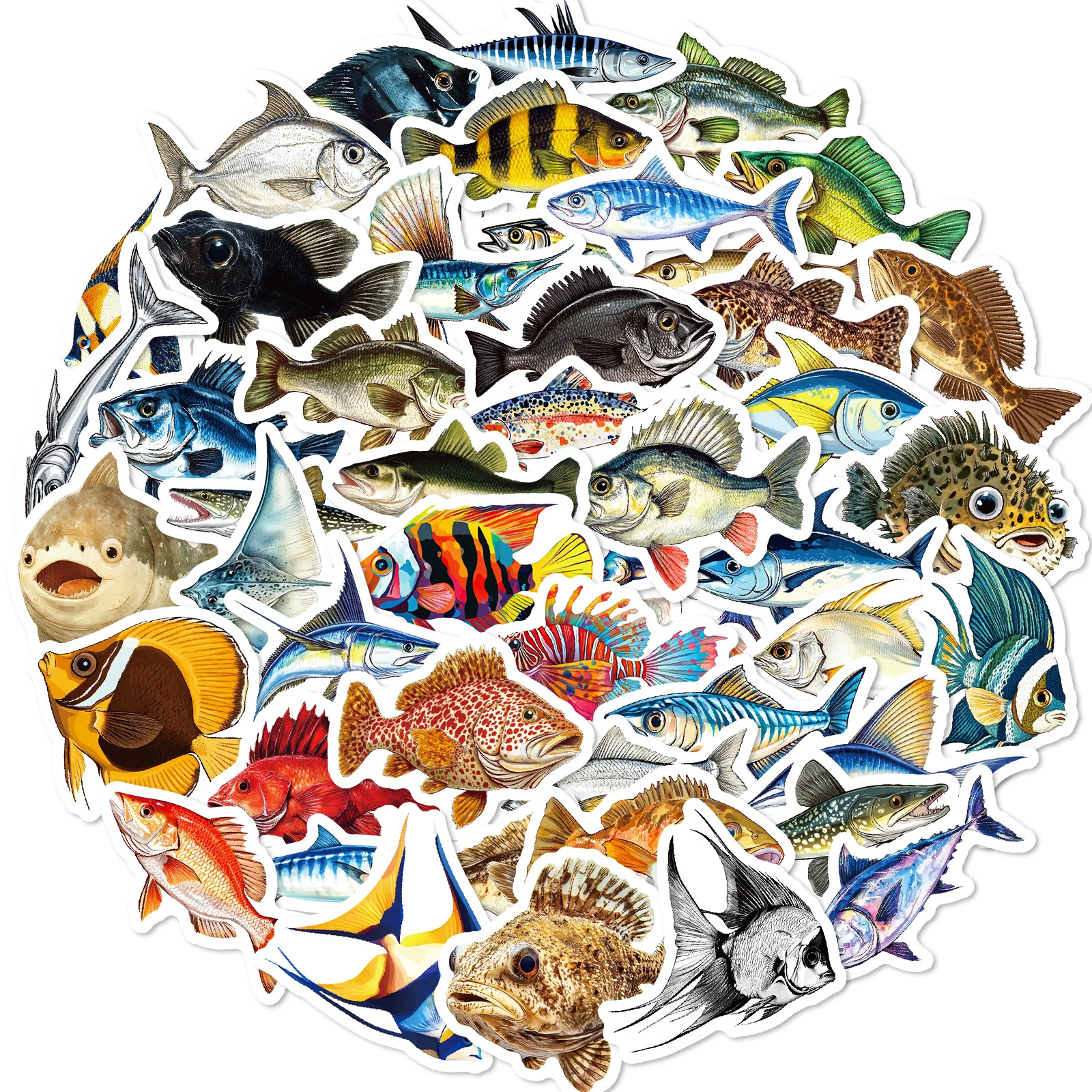 

10/50PCS Fishing Sticker Mahi Fish Cartoon Sea-Fish Decal Toy Gift Personalized Creative DIY Laptop Phone Guitar Scooter Luggage