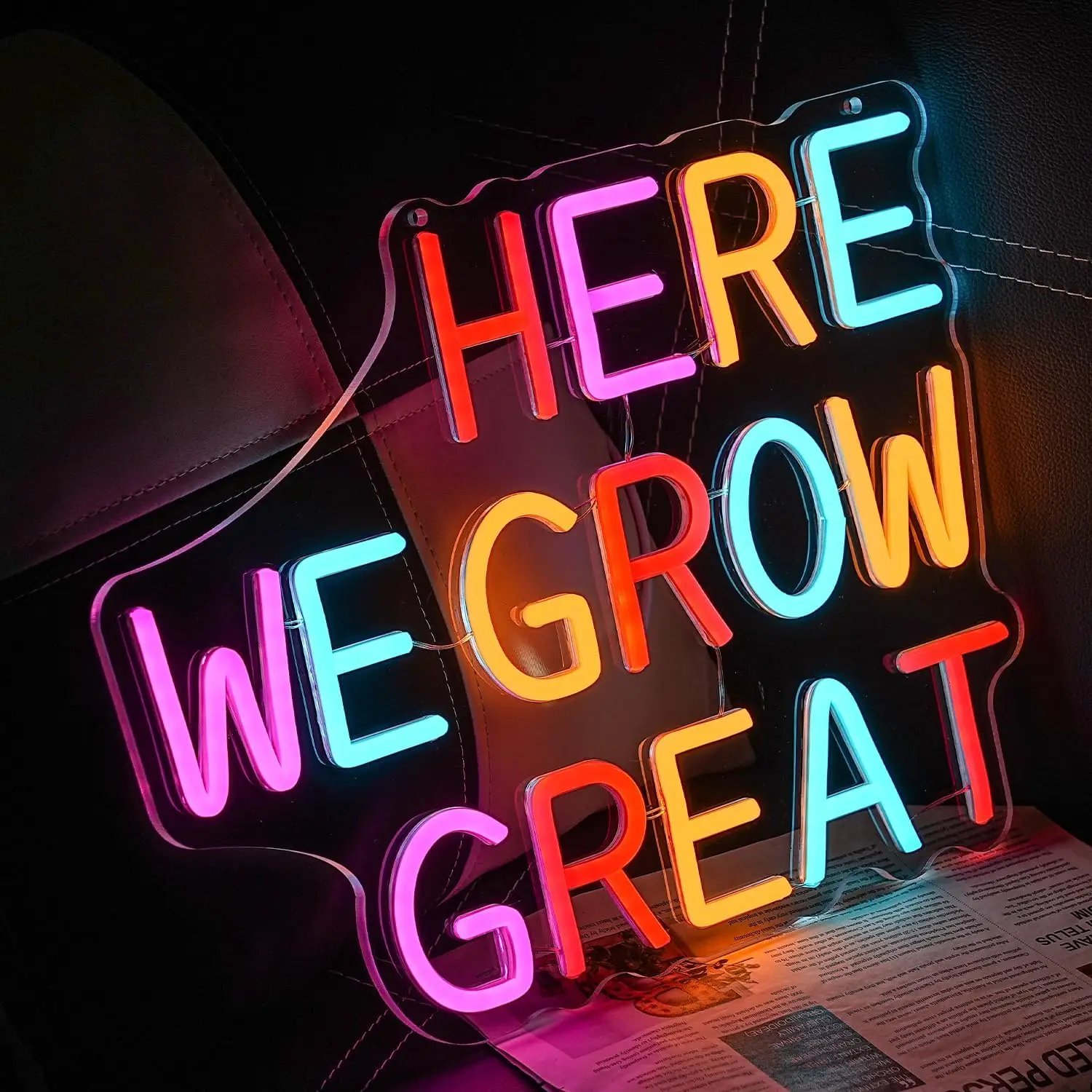 Here We Grow Great Neon Sign USB LED Wall Light Office Classroom Salon Co-working Space Motivational Photo Backdrop Wall Decor