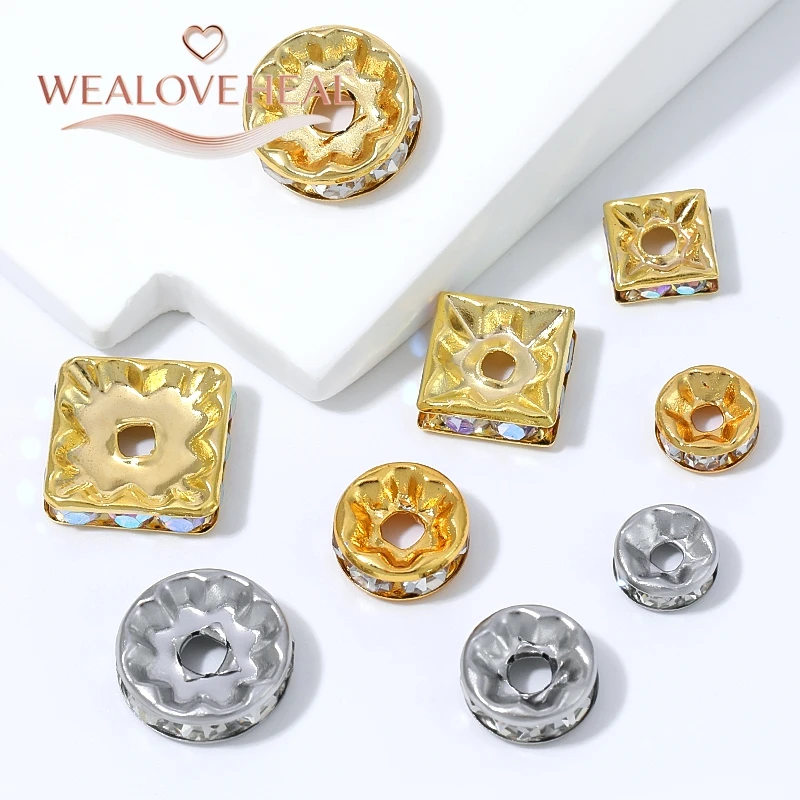 20 Stück 18K vergoldete Messing-Strass-Abstandshalterperlen, 6/8/10MM quadratische, runde, gehämmerte Trennperlen, DIY-Perlenherstellungszubehör – Detail 15