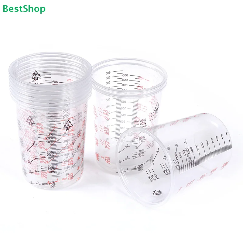 〔R〕10Pcs 600ml Plastic Paint Mixing Cups With Measurement Scales Mixing Pot Paint Mixing Calibrated Cup