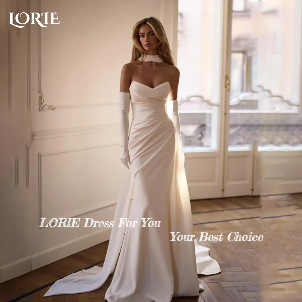 

LORIE Lace Beach Wedding Dresses Sweethaert Pleats Mermaid Bride Gown Ruched Bridal Dress vestidos de novia Customized No Golve