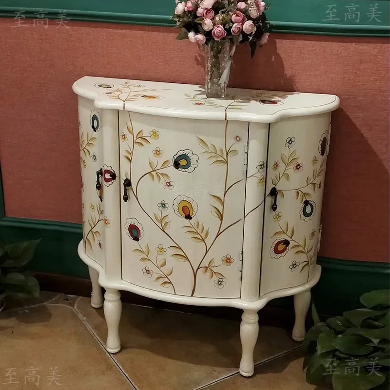 Chinese Style Entrance Cabinet Semi Round Small Apartment Decorative Cabinet Ultra Thin Bedroom Door Cabinet Table Painted