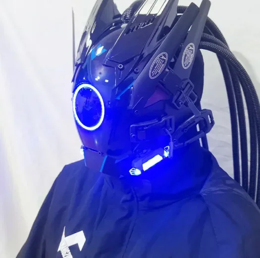 Cyberpunk Mask Men Halloween Cosplay Costume Accessory with LED Lamp Futuristic Mask Gothic Punk Helmet