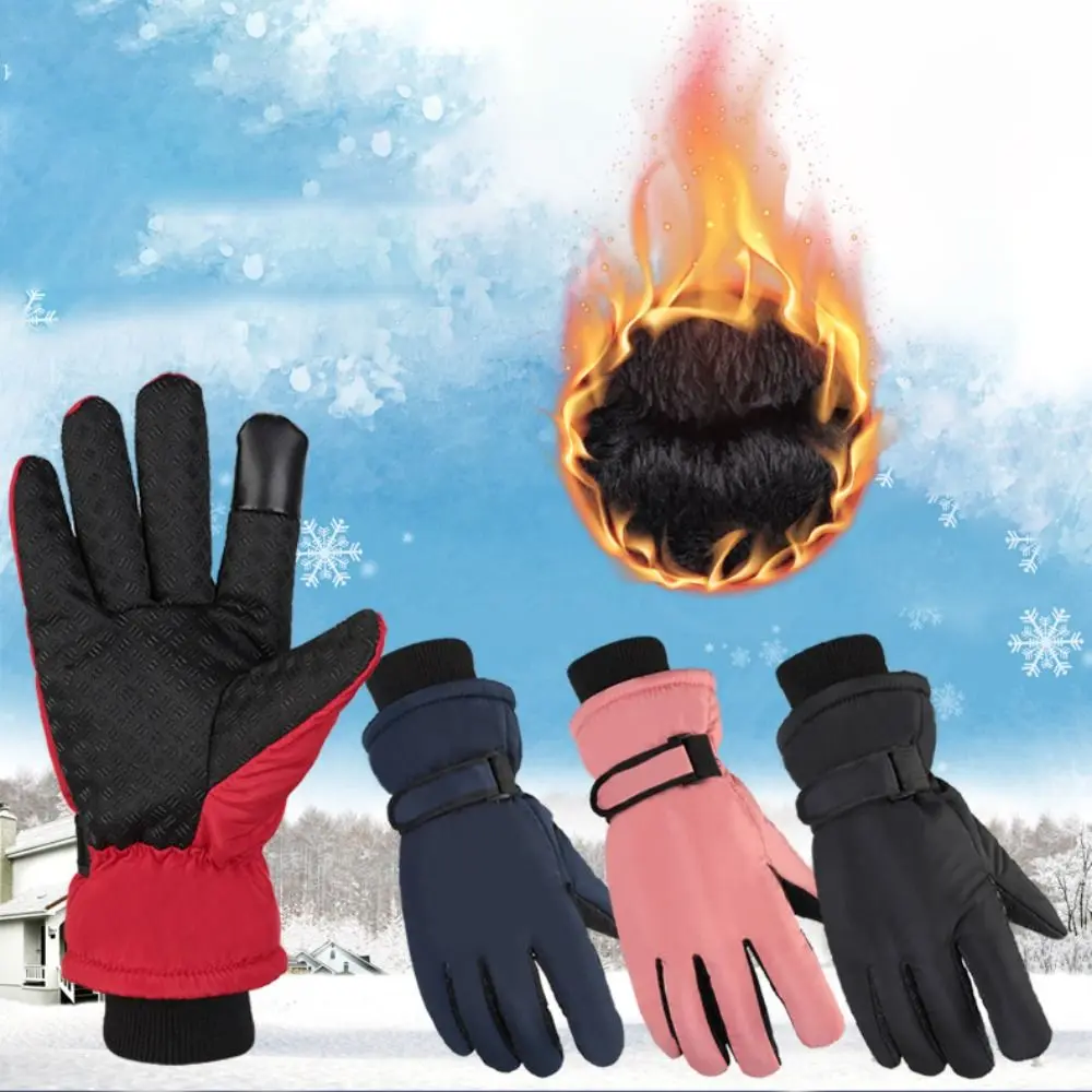 Guantes cálidos de felpa a prueba de viento para invierno, guantes térmicos gruesos para nieve con pantalla táctil, guantes impermeables para ciclismo y motocicleta para mujer y hombre