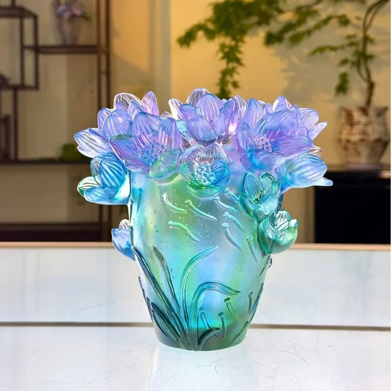Vintage Glazed Ceramic Vase Daffodil Pattern Home Decor Ornament Handmade Flower Pot Art Craft for Living Room Decoration