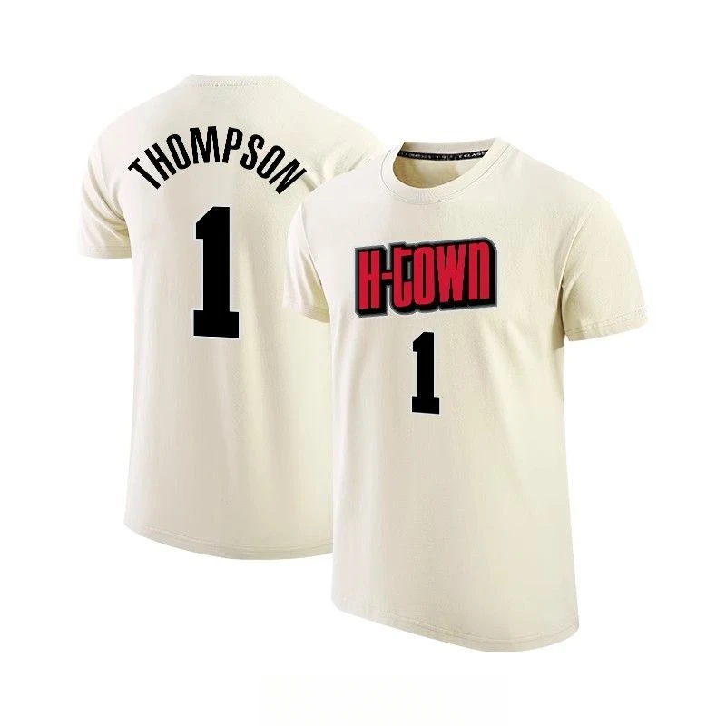 Rockets Amen Thompson No.1 City Edition Jersey Cotton T-Shirt Short Sleeve Basketball American Retro Crew Neck Casual Tide