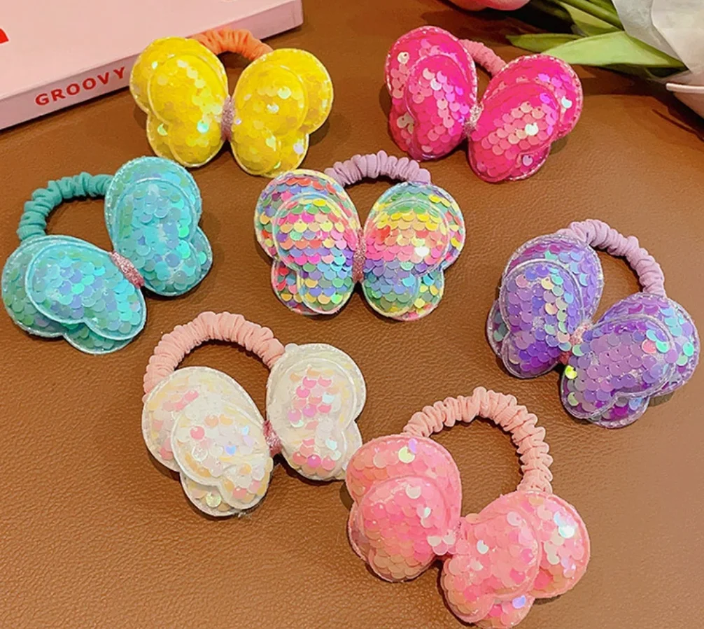 

Girls 7Pcs Gradient Color Sequin Bow Hair Ties Elastic No Pull Hair Bands Kids Hair Accessories for Toddlers