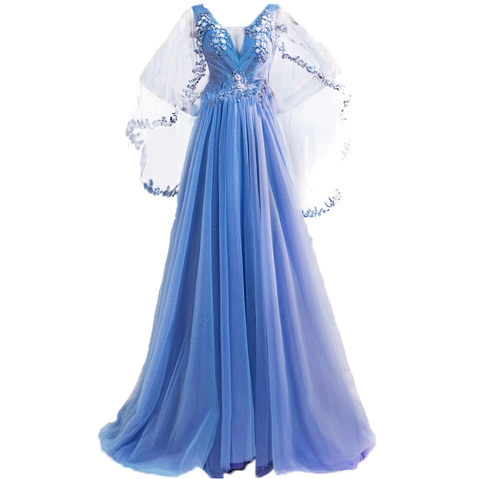 Gaun Malam Formal 2025 Tangki Tulle Applique Kerah V Dalam Elegan untuk Wanita Gaun Pesta Sapu Kereta Gaun Prom