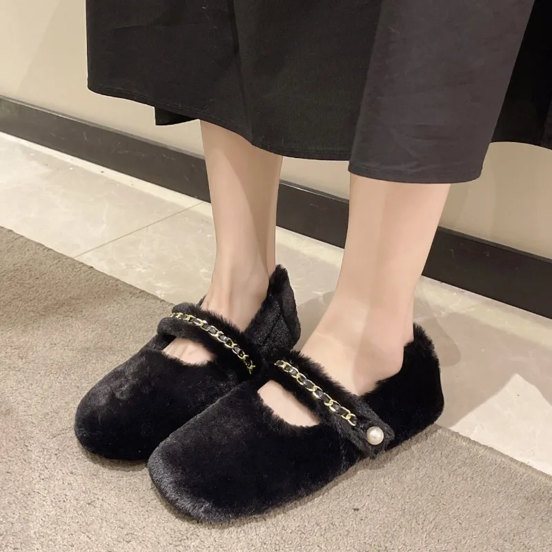 

New Style Fashion Women's Shoes Casual Female Sneakers Soft Shallow Mouth Dress Flats Women Loafers Fur Autumn Round Toe Shoes