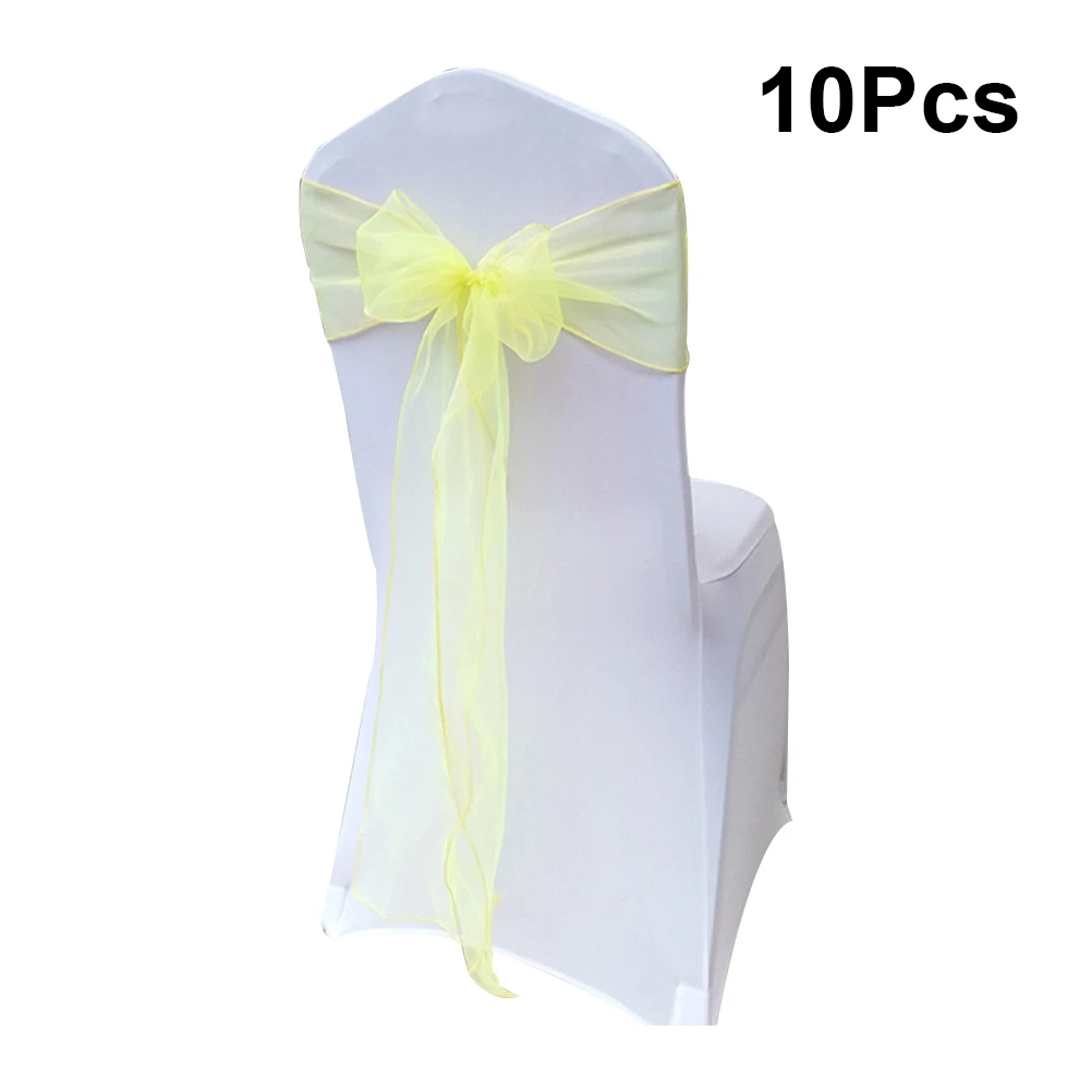 

10 Pcs Chair Cover Ribbon Yellow Ribbons Back Yarn Decoration Banquet Wedding Party Bridal Shower Christmas Birthday