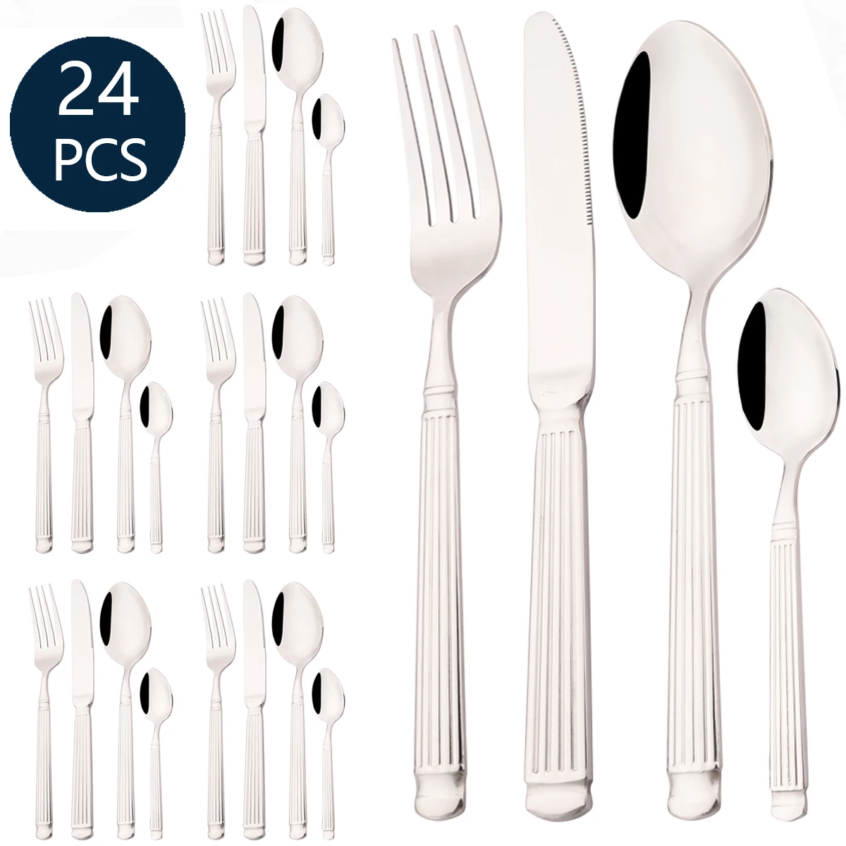 24Pcs Creative Cutlery Set Knife Spoon Fork Dinnerware Set Coffee Spoon Tableware Stainless Steel Flatware Kitchen Silverware