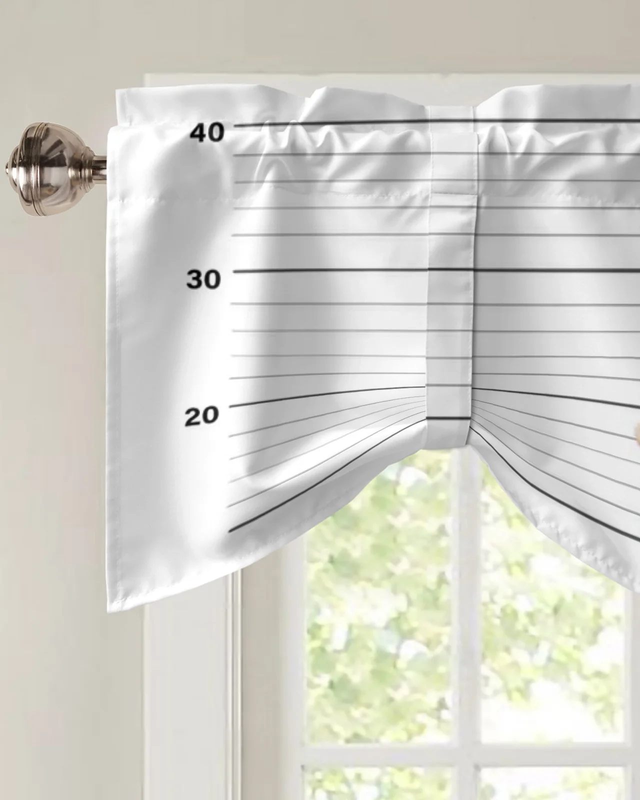 Animal Dog Pug Scale Ruler Window Valance Curtain Kitchen Cafe Short Curtains Living Room Tie-Up Valance Curtain