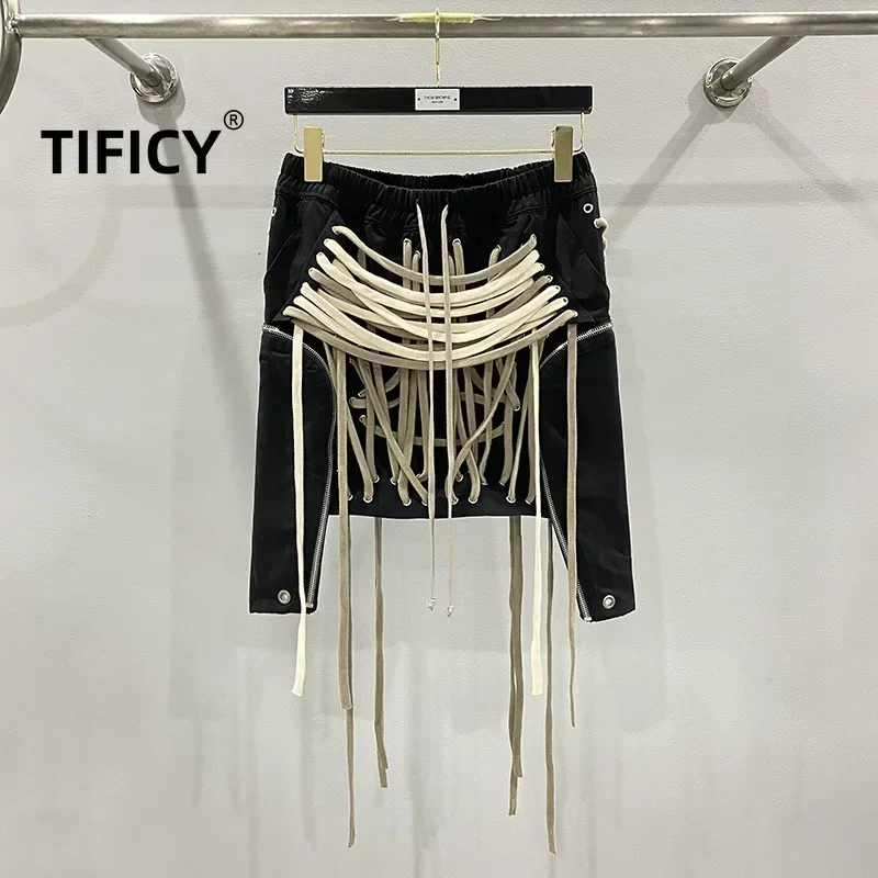 

TIFICY High Street Fashion Women's Rope Wearing Method Woven Ribbon Cross Mummy Style Cotton Half Body Short Skirt Slim Fit