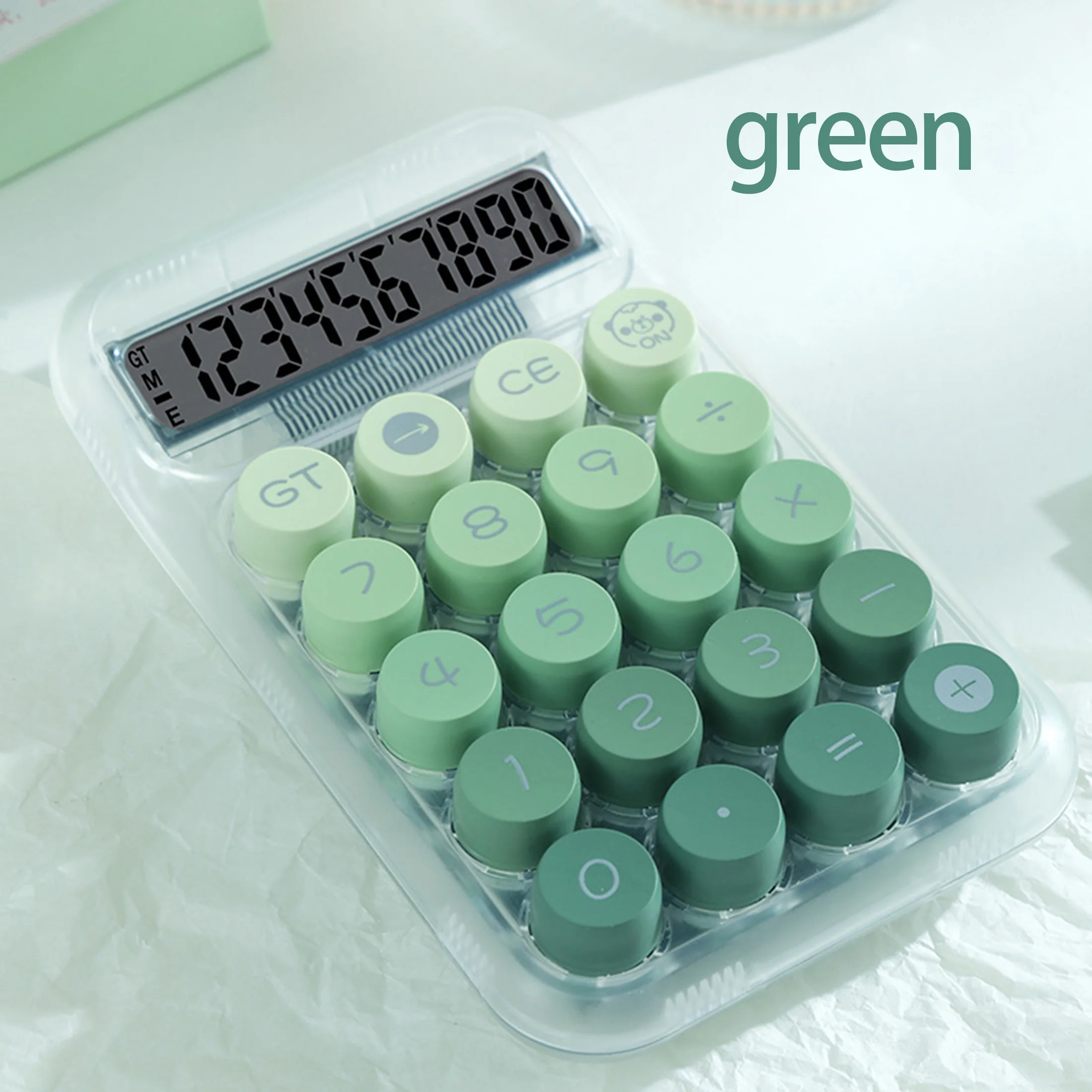 1pcTransparent Button Calculator with Large Display, Anti-Slip Base, Dot Mechanical Keys - Stylish Design for Office, Students
