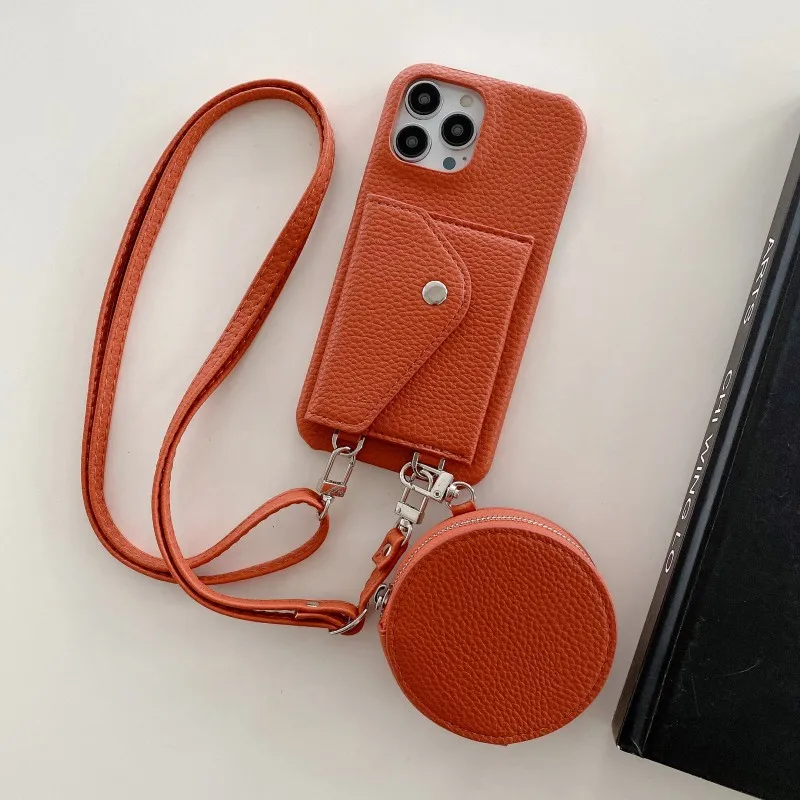 

Crossbody Necklace Lanyard Case for iPhone 15 Pro Max 14 Plus 13 12 11 XS Detachable Leather Shoulder Strap With Earphone Cover