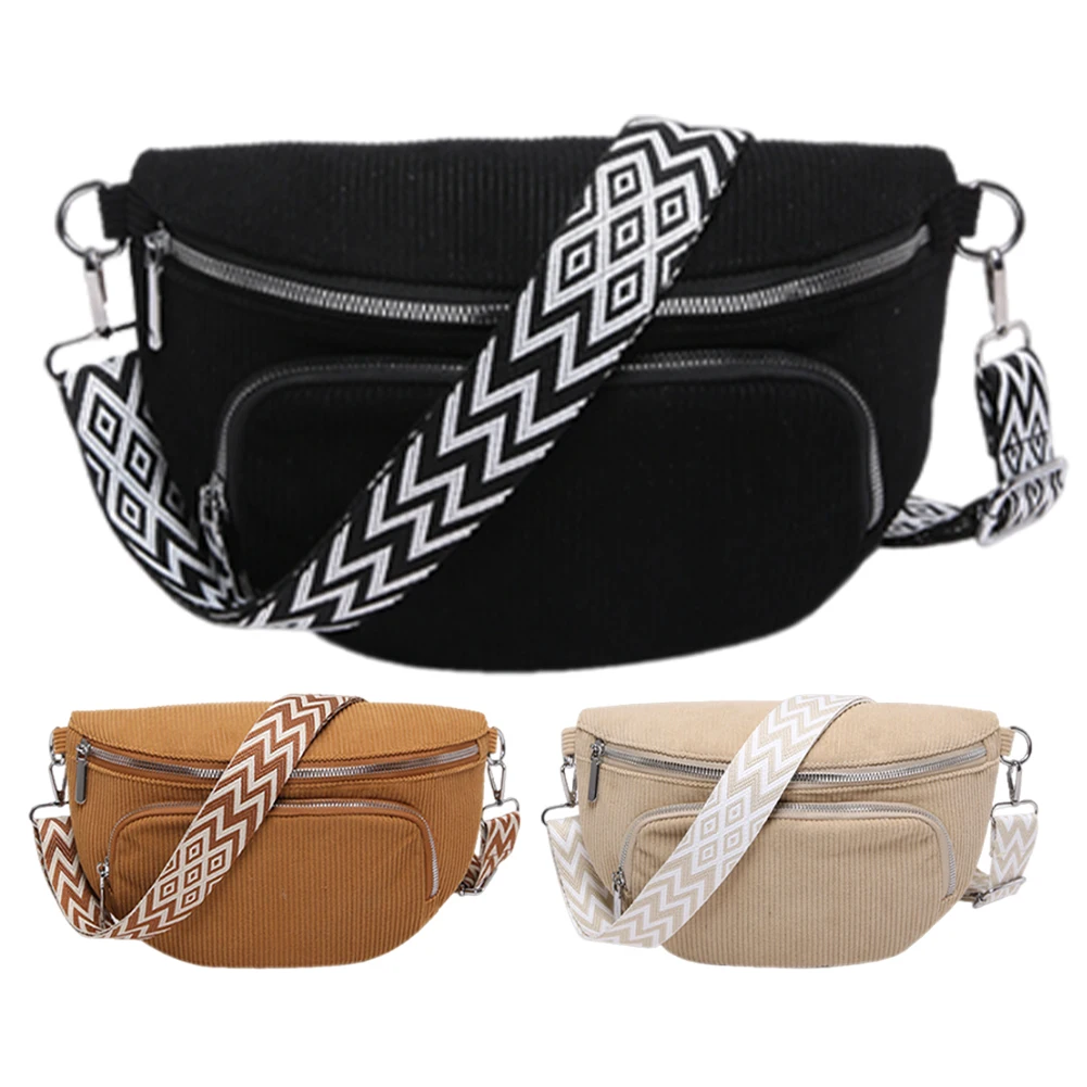 

Corduroy Chest Bag Fashion Fanny Pack Wide Guitar Strap Stylish Crossbody Bag Multi-pockets Casual Waist Bag Casual Sports Bag