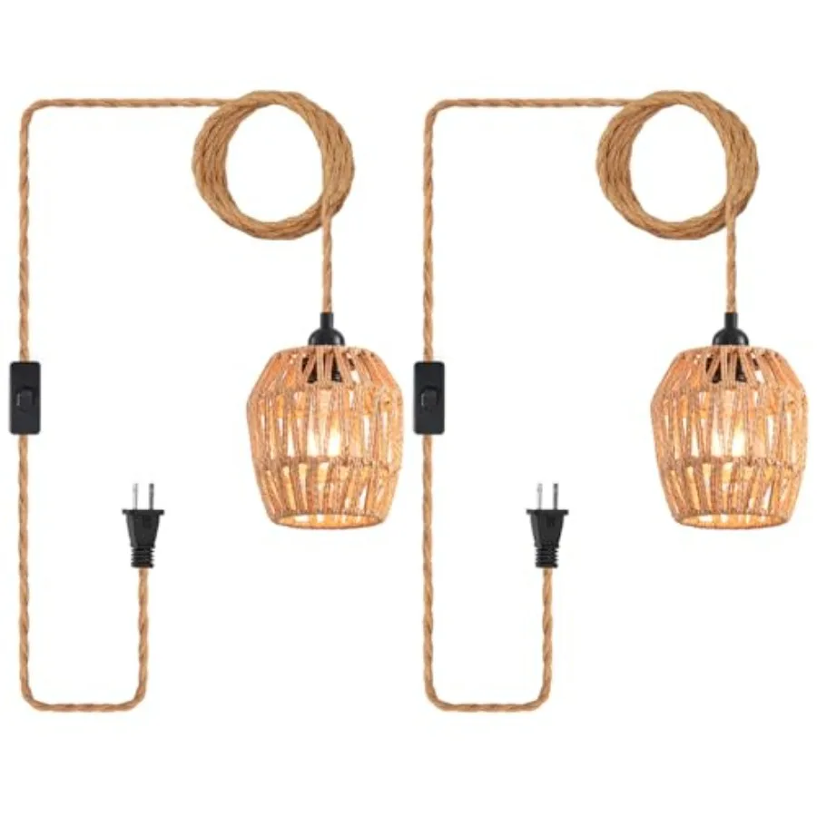 

Plug in Pendant Light Industrial Hanging Light with Plug in Cord Hemp Rope On/Off Switch Farmhouse Vintage Pendant Light Fixtur