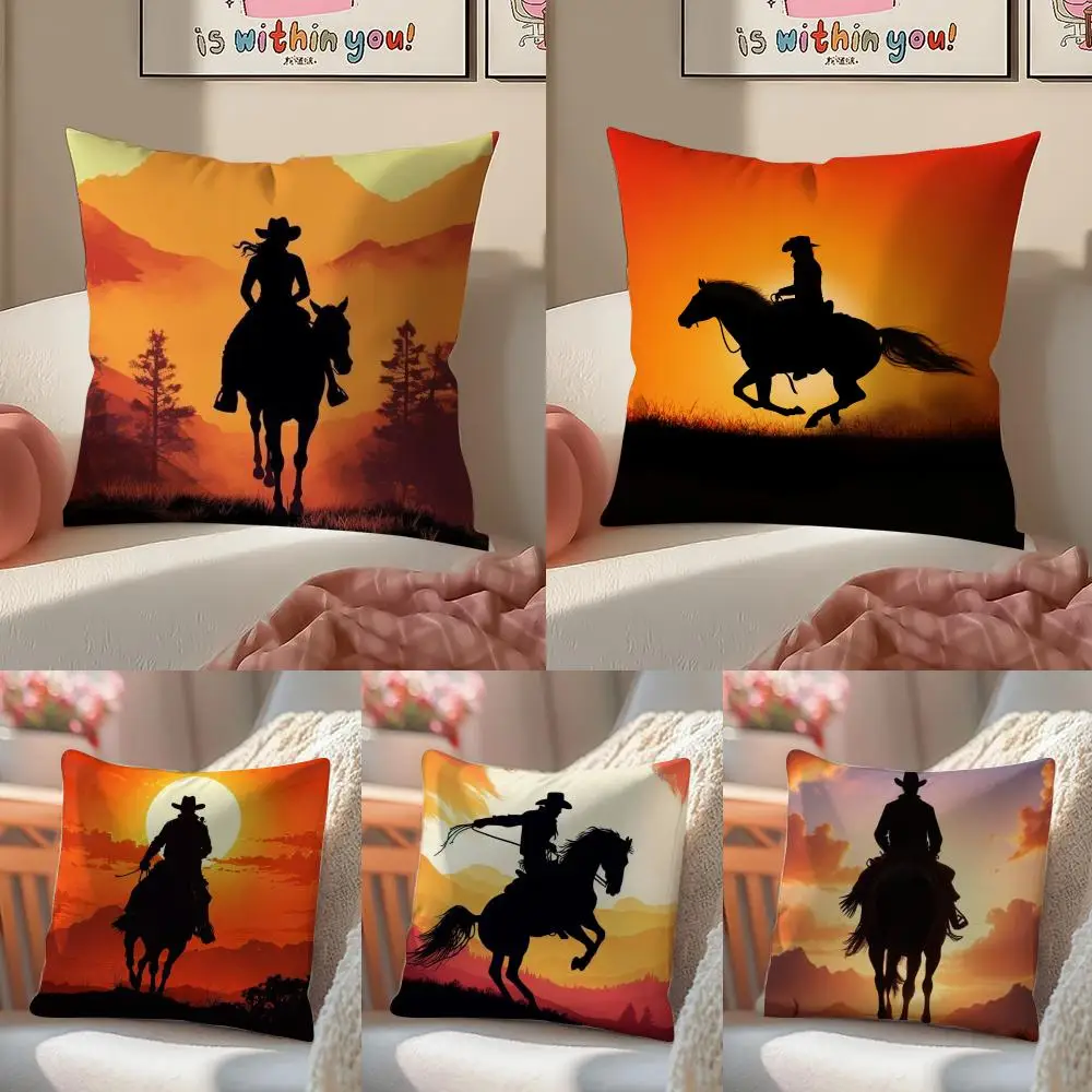 

Динамичный, яркий, стильный чехол для подушки с рисунком всадника на лошади, льняная наволочка, мягкий декор для дивана, дома, комнаты